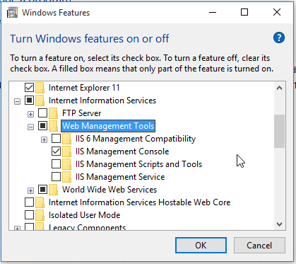 Win10 - PreReq - IIS Management Console