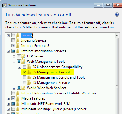 Win7 - PreReq - IIS Management Console