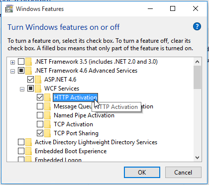 Win10 - PreReq - HTTP Activation
