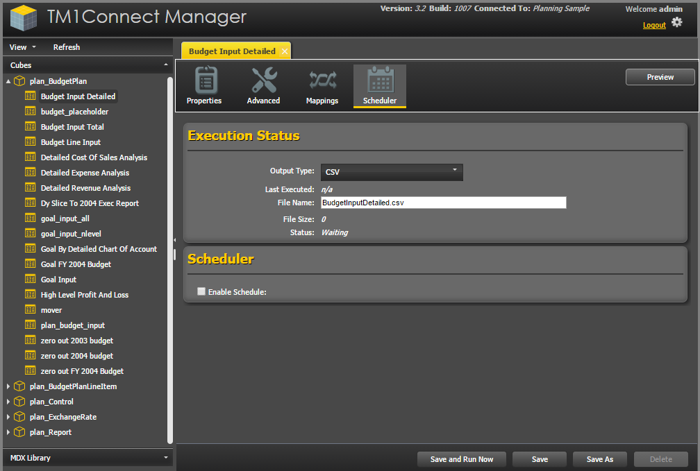 TM1Connect - Batch - Run Now CSV