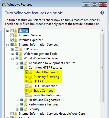 Win7 - PreReq - Common HTTP Features